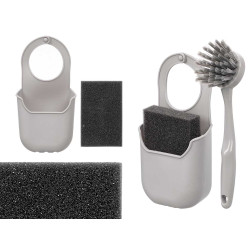 SET 3PCS PORTA SPUGNA SPAZZOLA GRIGIO