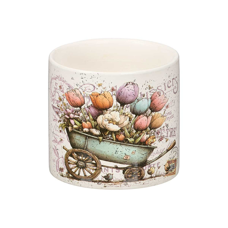 VASO CERÂMICO CARRINHO FLORES