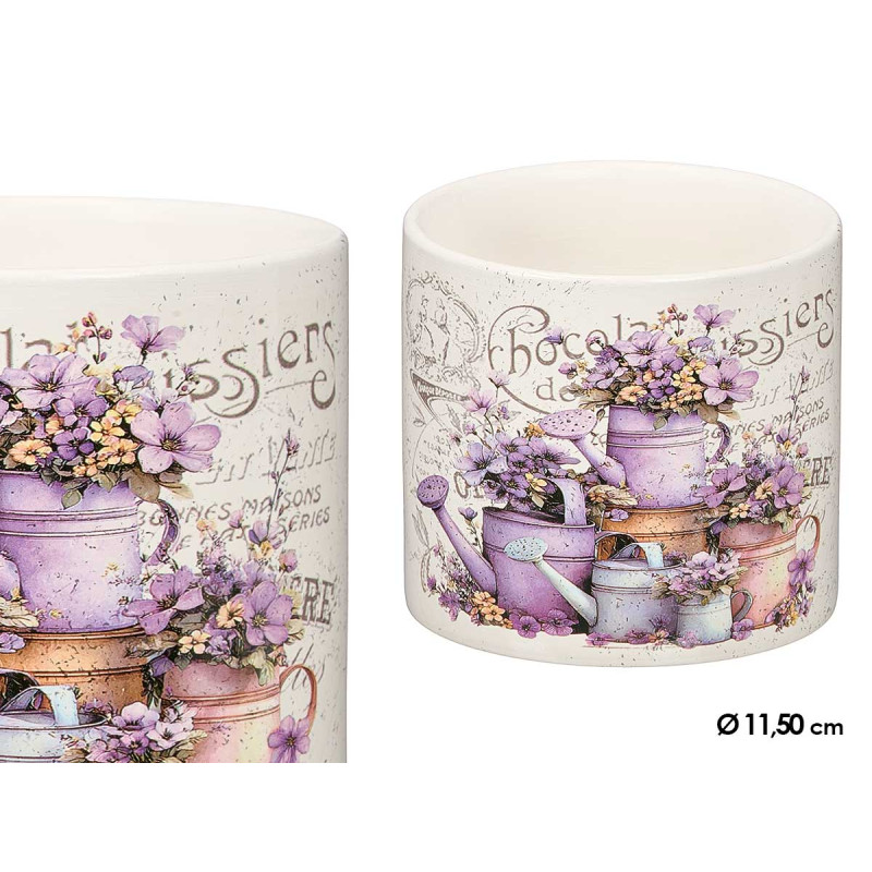 POT CÉRAMIQUE FLEURS VIOLETTES