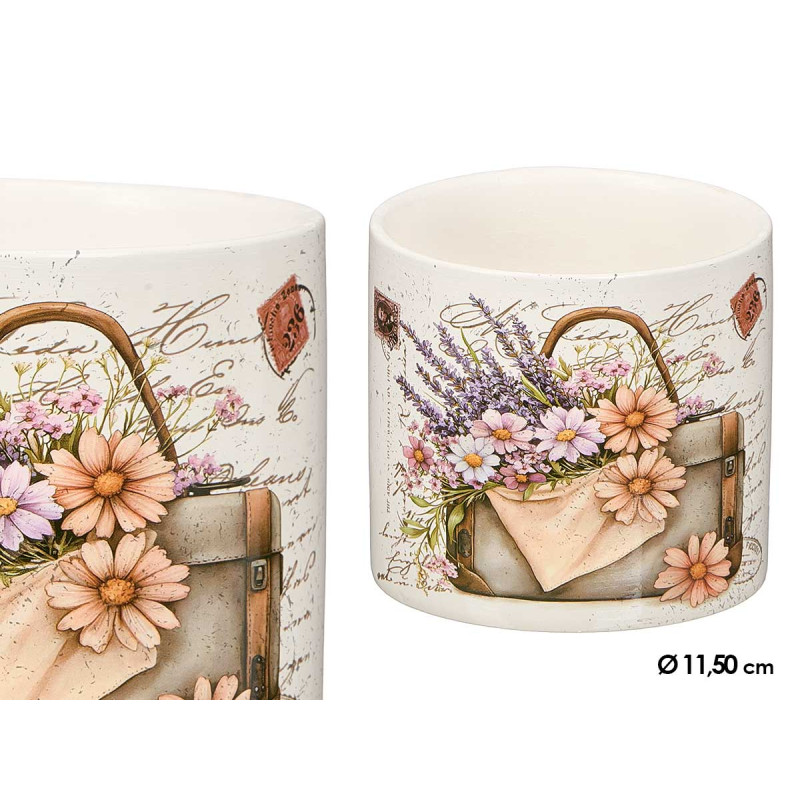 MACETA CERAMICA MALETIN FLORES