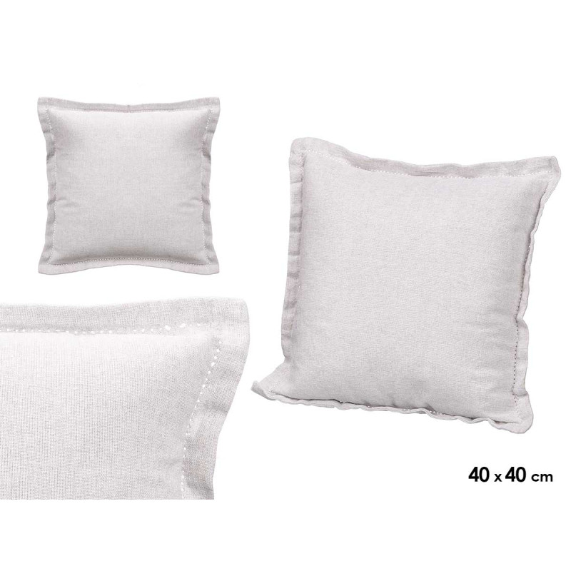 ALMOFADA CINZA CLARO FOLHOS FECHO 40 × 40 CM