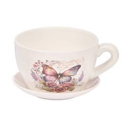 VASO CERAMICA PIATTINO FARFALLA FIORI