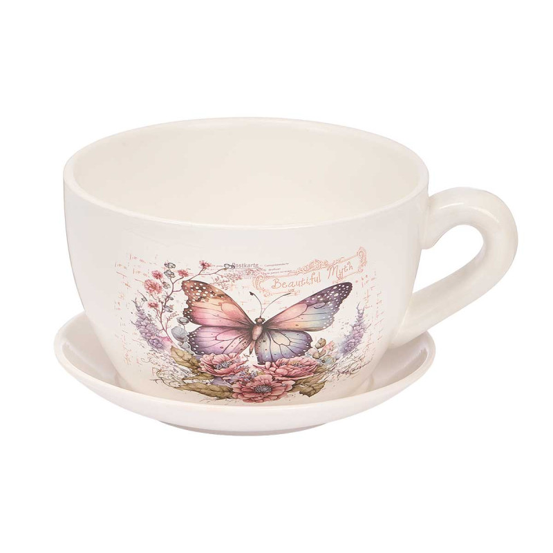POT CÉRAMIQUE TASSE ASSIETTE PAPILLON FLEURS