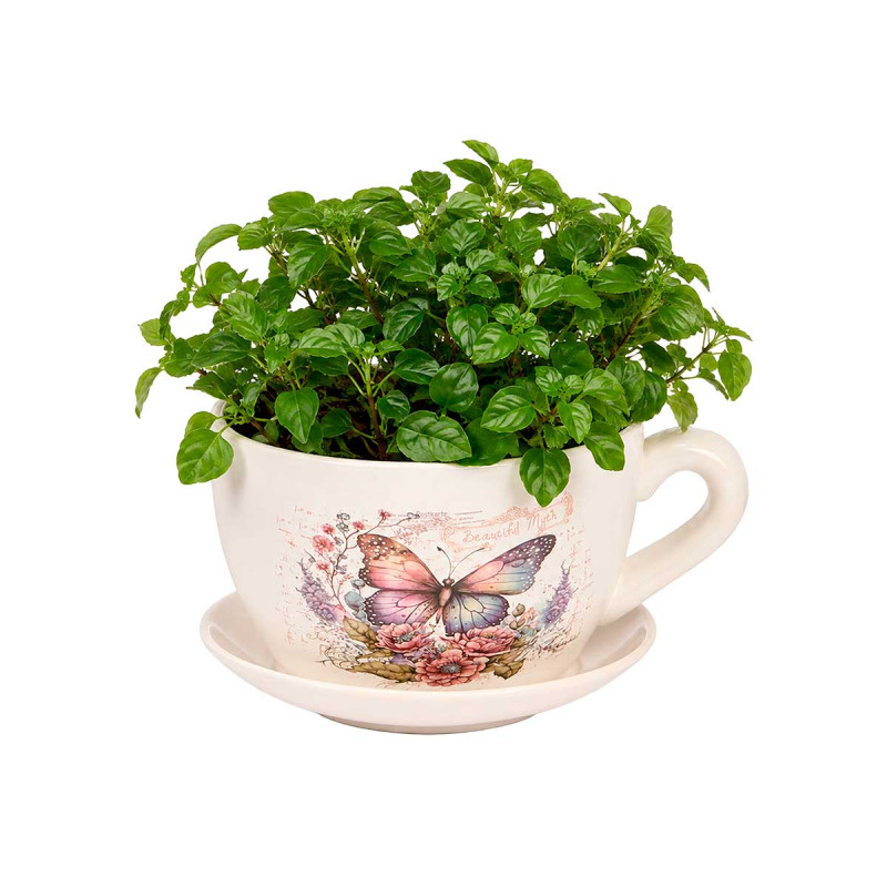VASO CERAMICA PIATTINO FARFALLA FIORI