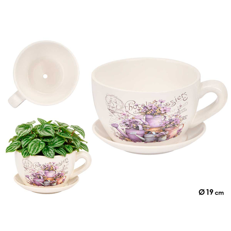 VASO CERAMICA SOTTOVASO FIORI VIOLA