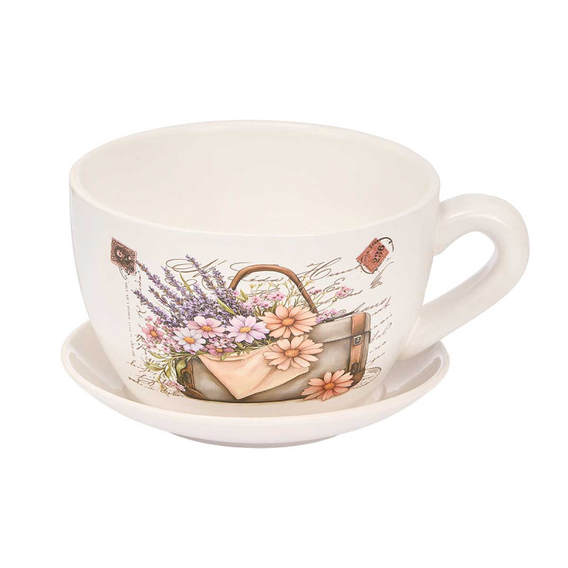 CERAMIC PLANTER CUP SAUCER HANDBAG FLOWERS