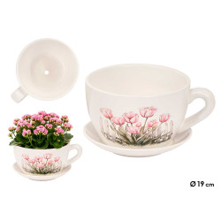 POT FLEURS CÉRAMIQUE TASSE ASSIETTE BARRIÈRE