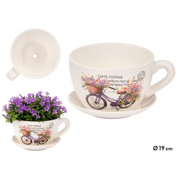PORTAVASO CERAMICA BICICLETTA FIORI SOTTOVASO