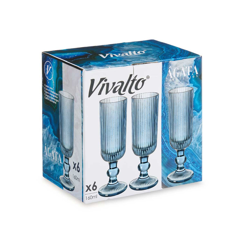FLUTE CHAMPANHE 160ML AZUL ESCURO RISCAS