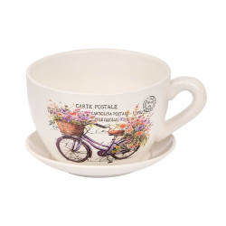 POT CÉRAMIQUE TASSE ASSIETTE VÉLO FLEURS
