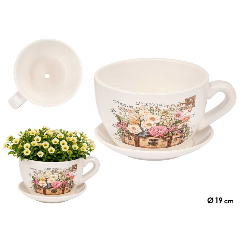 MACETERO CERAMICA TAZA PLATO MALETA FLORES