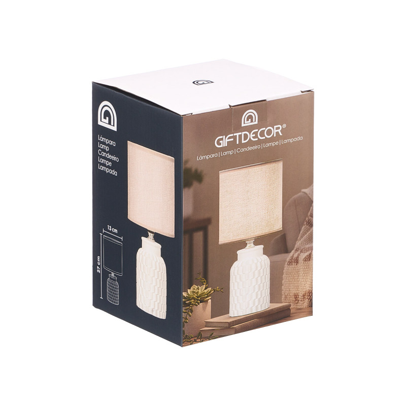 LAMPE TABLE CYLINDRIQUE RAYEE BLANCHE