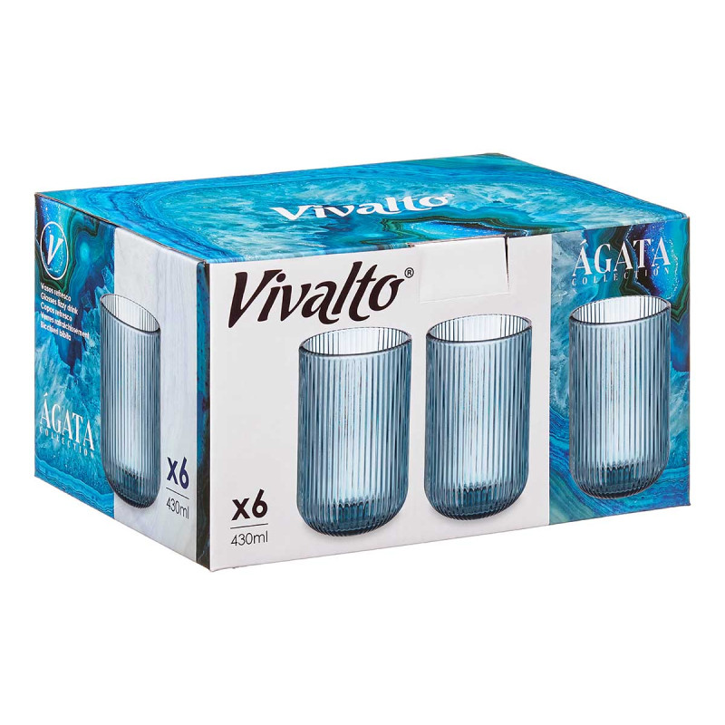 COPO ALTO 430ML AZUL ESCURO RISCAS
