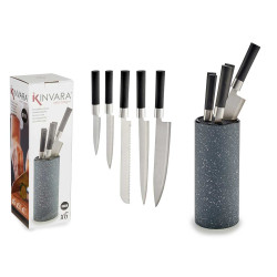 KNIFE BLOCK WHIT 5 KNIFES BLACK HANDLE