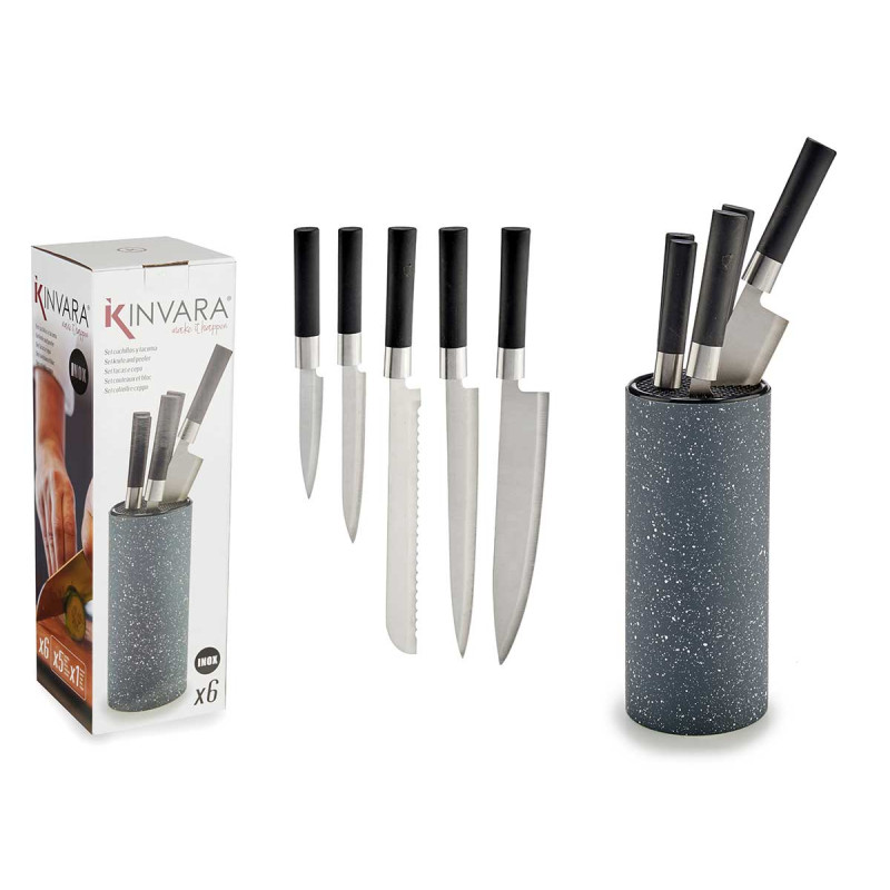 COUTELIER AVEC 5 COUTEAUX MANCHE NOIR