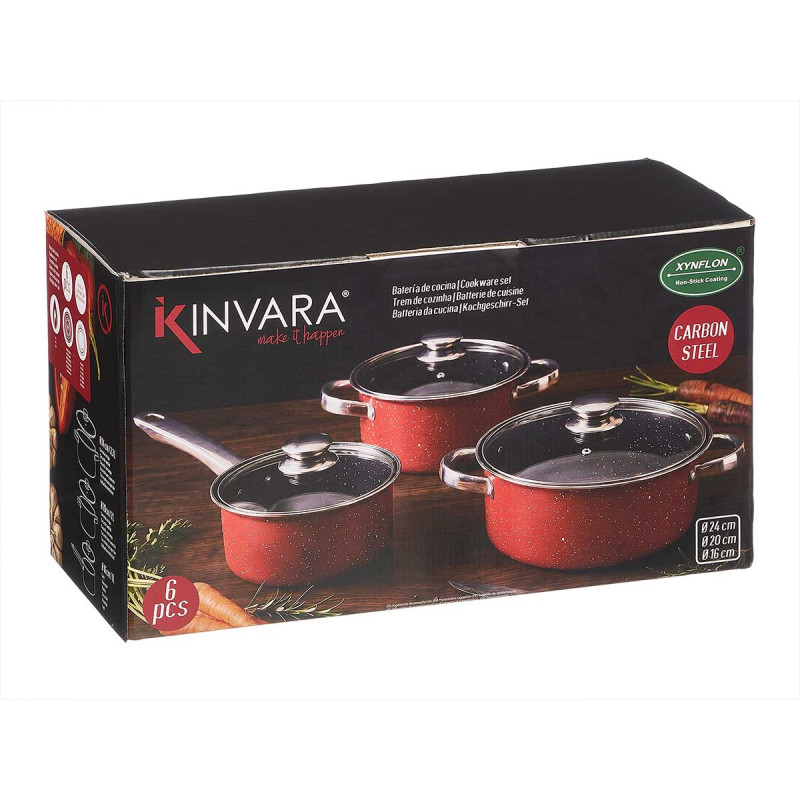 SET PENTOLE 6PZ ACCIAIO AL CARBONIO ROSSO