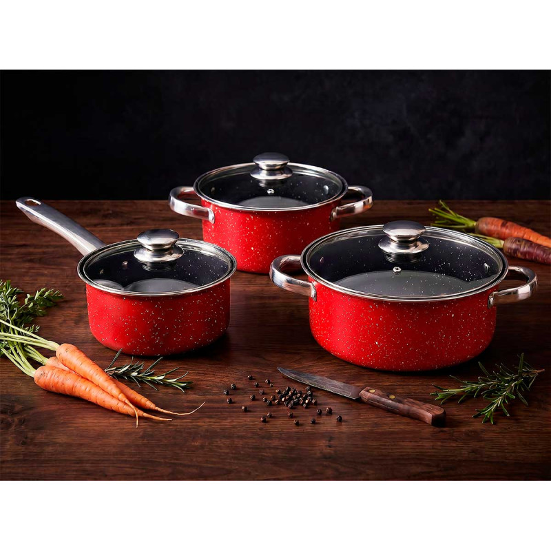 SET PENTOLE 6PZ ACCIAIO AL CARBONIO ROSSO