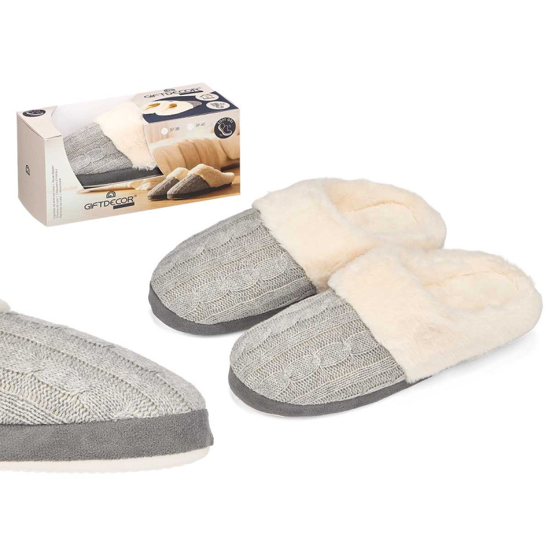 CHAUSSON FEMME GRIS DOMICILE