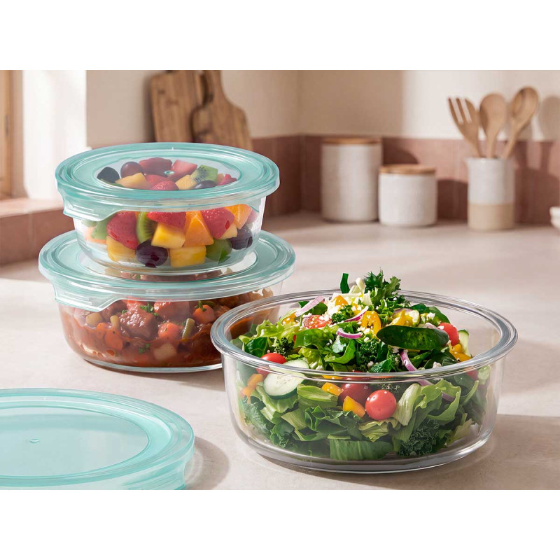 SET 3 FIAMBRERA VIDRIO REDONDA 620 950 1300ML