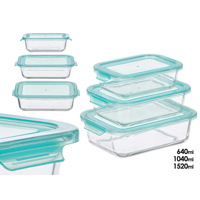SET 3 FIAMBRERA VIDRIO RECTANGULAR 640 1040 1520ML