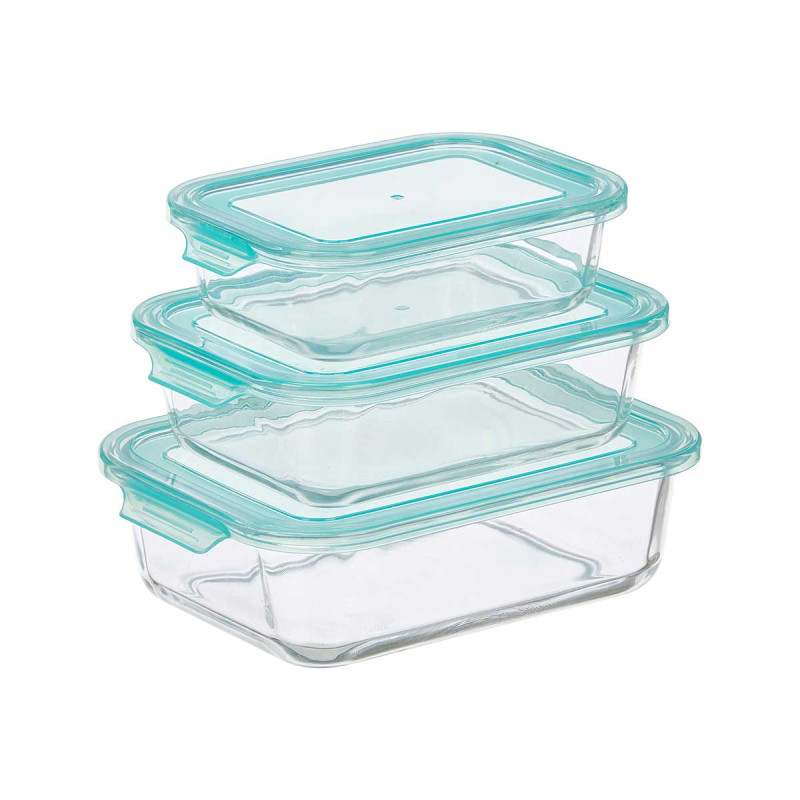 SET 3 FIAMBRERA VIDRIO RECTANGULAR 640 1040 1520ML