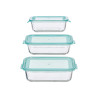 SET 3 RECTANGULAR GLASS LUNCH BOX 640 1040 1520ML 