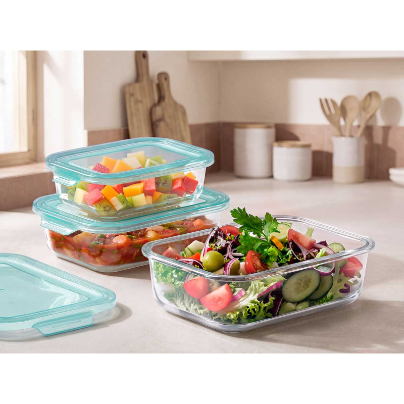 SET 3 FIAMBRERA VIDRIO RECTANGULAR 640 1040 1520ML