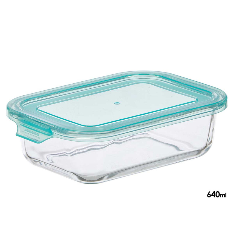 FIAMBRERA VIDRIO RECTANGULAR TAPA AZUL 640ML