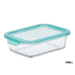 CAIXA ALMOÇO VIDRO RETANGULAR TAMPA AZUL 1040ML