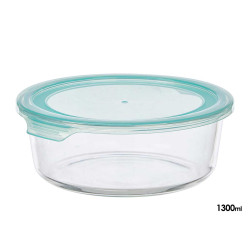 CAIXA ALMOÇO VIDRO REDONDA TAMPA AZUL 1300ML