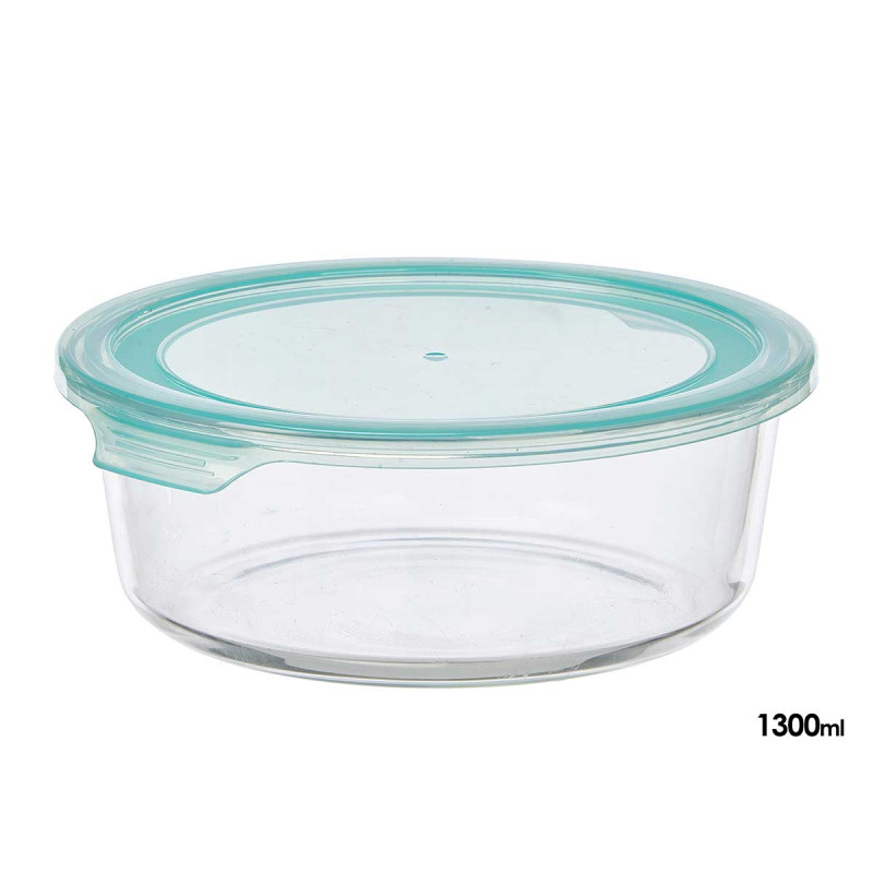 GLASS ROUND LUNCH BOX BLUE LID 1300ML