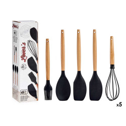 SET 5 USTENSILES SILICONE MANCHE BOIS HETRE