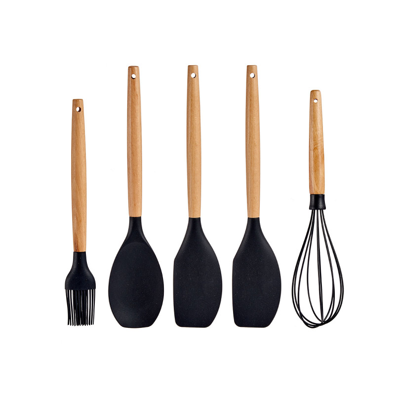 SET 5 UTENSILI CUCINA SILICONE MANICO LEGNO FAGGIO