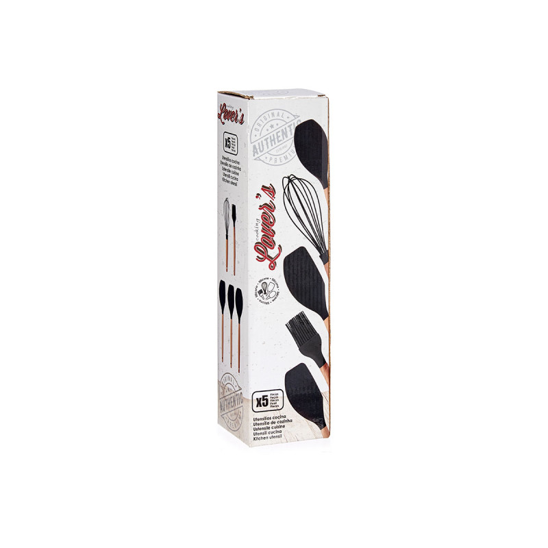 SET 5 USTENSILES SILICONE MANCHE BOIS HETRE