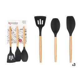 SET 3 PELLES DE CUISINE EN BOIS ET SILICONE NOIR
