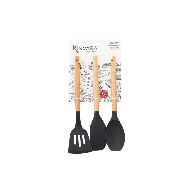 SET 3 PEZZI PALE DA CUCINA SILICONE LEGNO NERO