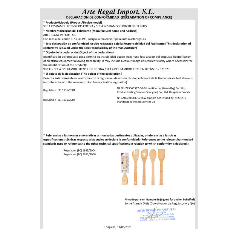 SET 4 USTENSILES DE CUISINE EN BAMBOU