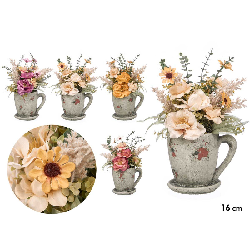 FLOWER POT CUP & SAUCER SET ASSORTED 4 COLORS