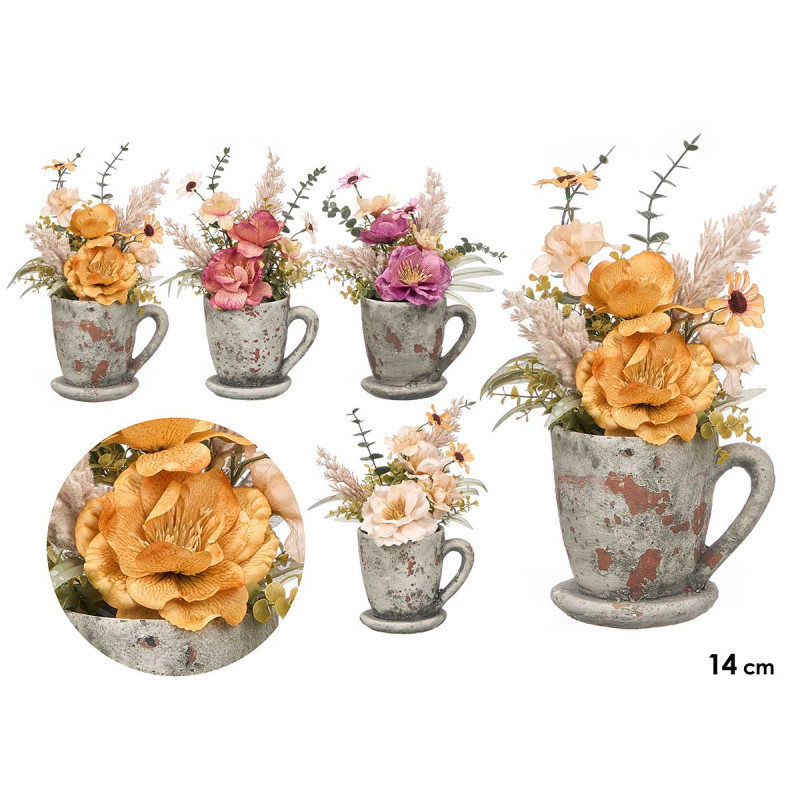MACETA TAZA Y PLATO PQ FLORES SURT 4 COL