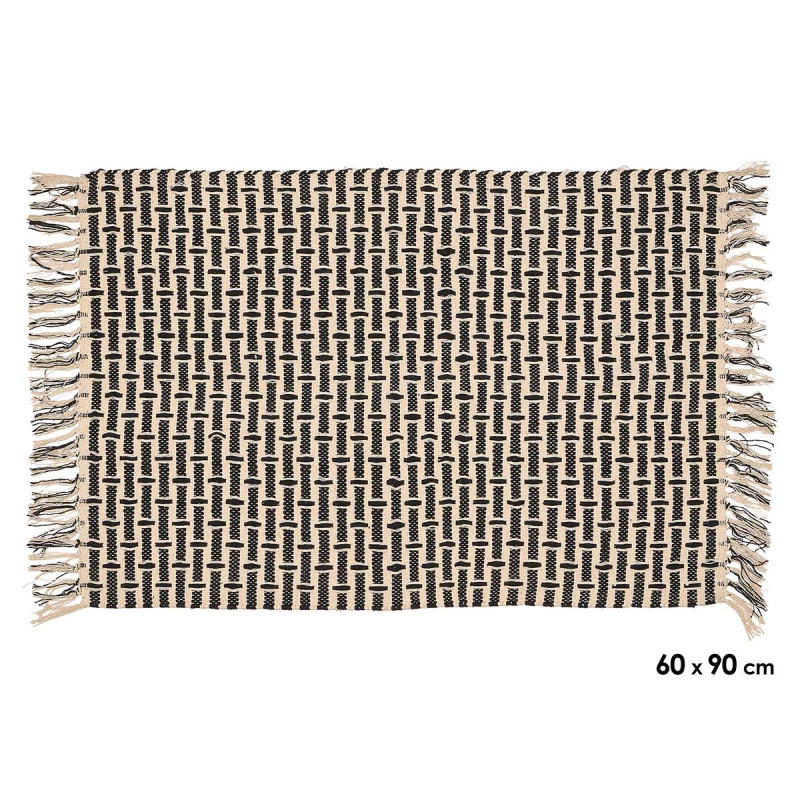 TAPPETO COTONE A RIGHE NATURALE NERO 60X90CM