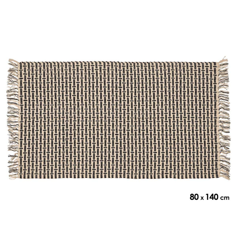 TAPIS COTON RAYURES NATUREL NOIR 80X140CM