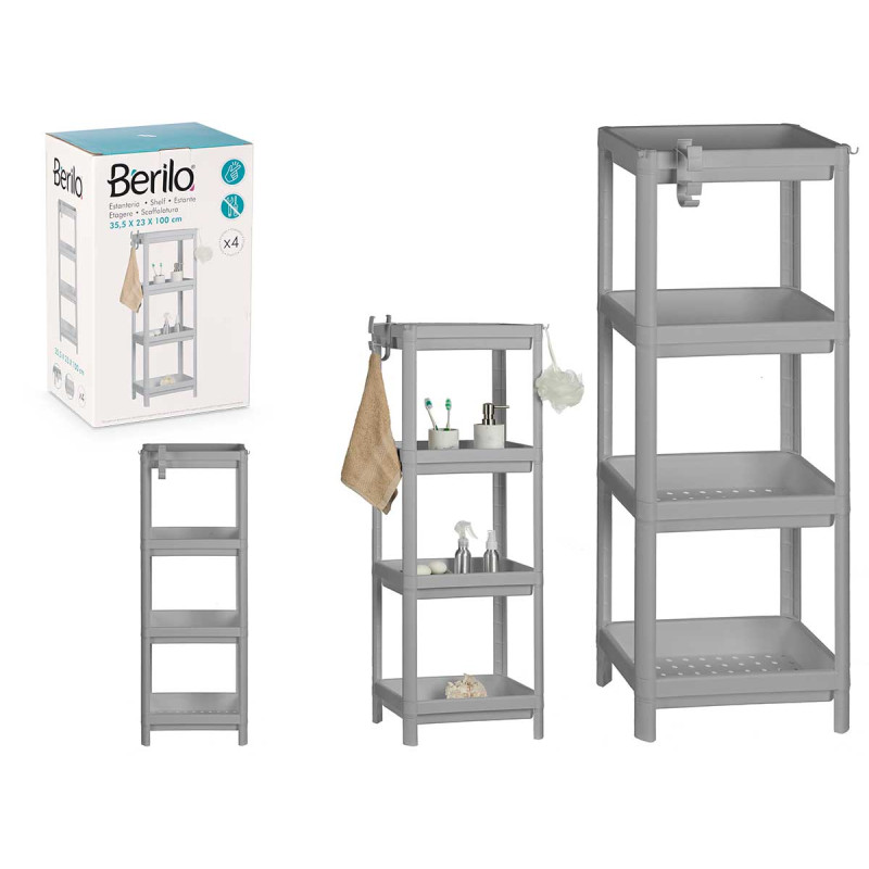 ETAGERE PLASTIQUE GRIS 4 ETAGERES 100CM 