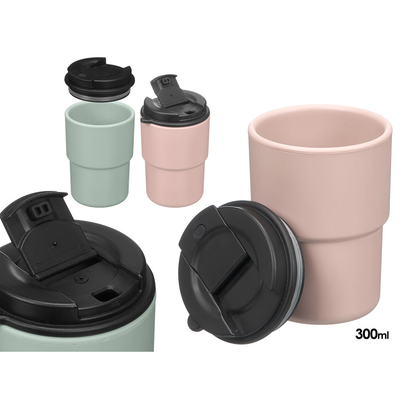 CANECA TAMPA VERDE ROSA SORTIDA 300ML