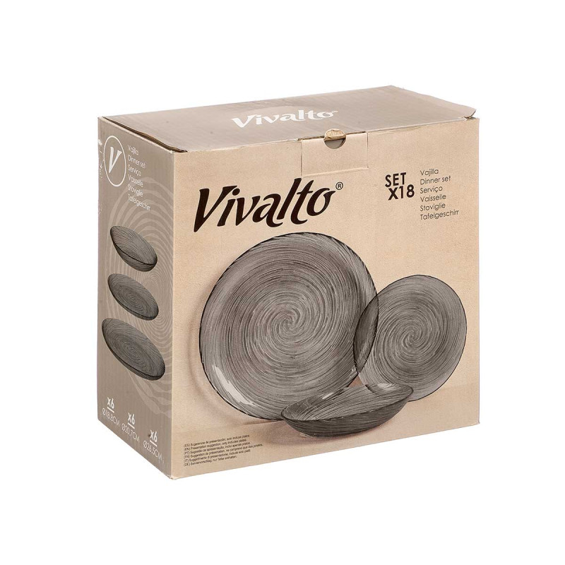 STOVIGLIE VETRO 18 PZ GRIGIO