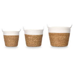 SET 3 CESTOS REDONDOS ASAS 29CM ALTO BLANCO