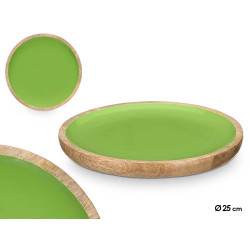 ASSIETTE DE 25 CM EN BOIS AVEC MANCHE VERT 