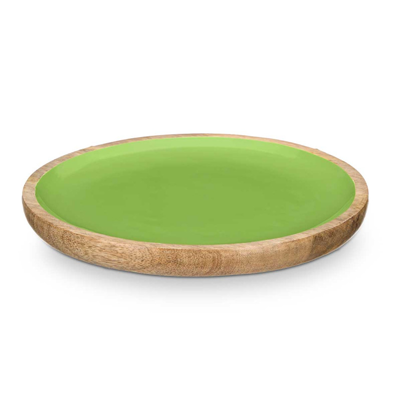 ASSIETTE DE 25 CM EN BOIS AVEC MANCHE VERT 