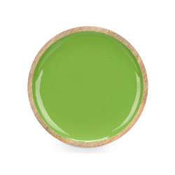 ASSIETTE DE 25 CM EN BOIS AVEC MANCHE VERT 