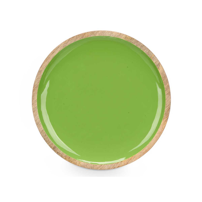 ASSIETTE DE 25 CM EN BOIS AVEC MANCHE VERT 