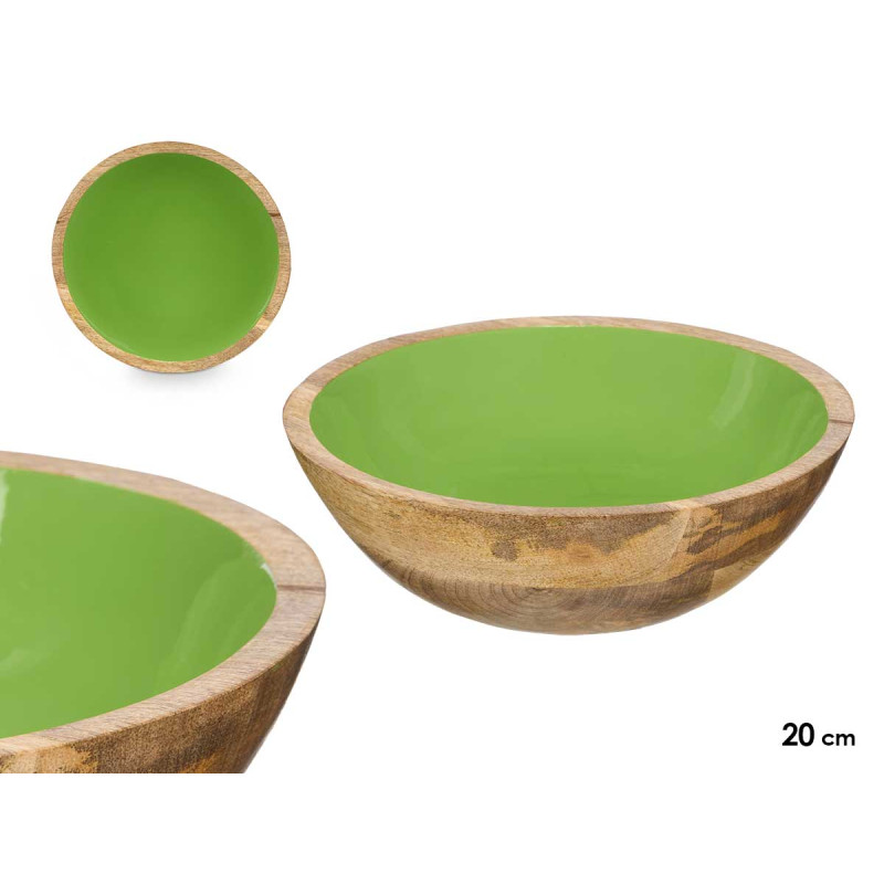 ASSIETTE CREUSE 20 CM EN BOIS AVEC MANCHE VERT